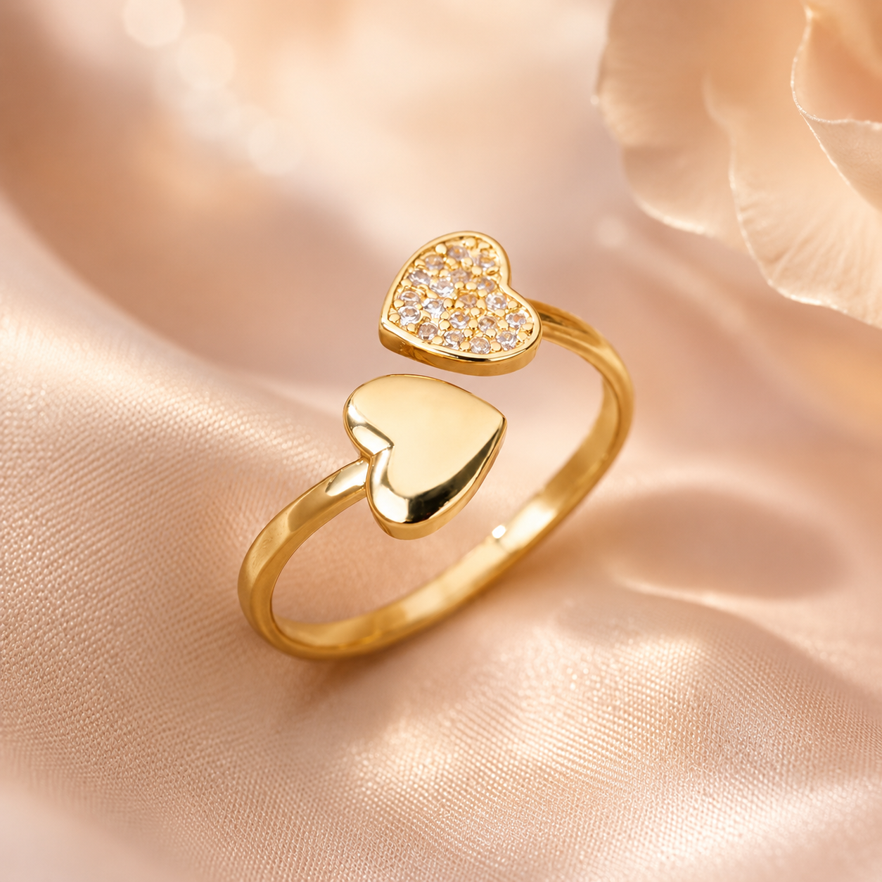 Bague coeur femme acier inoxydable or taille réglable
