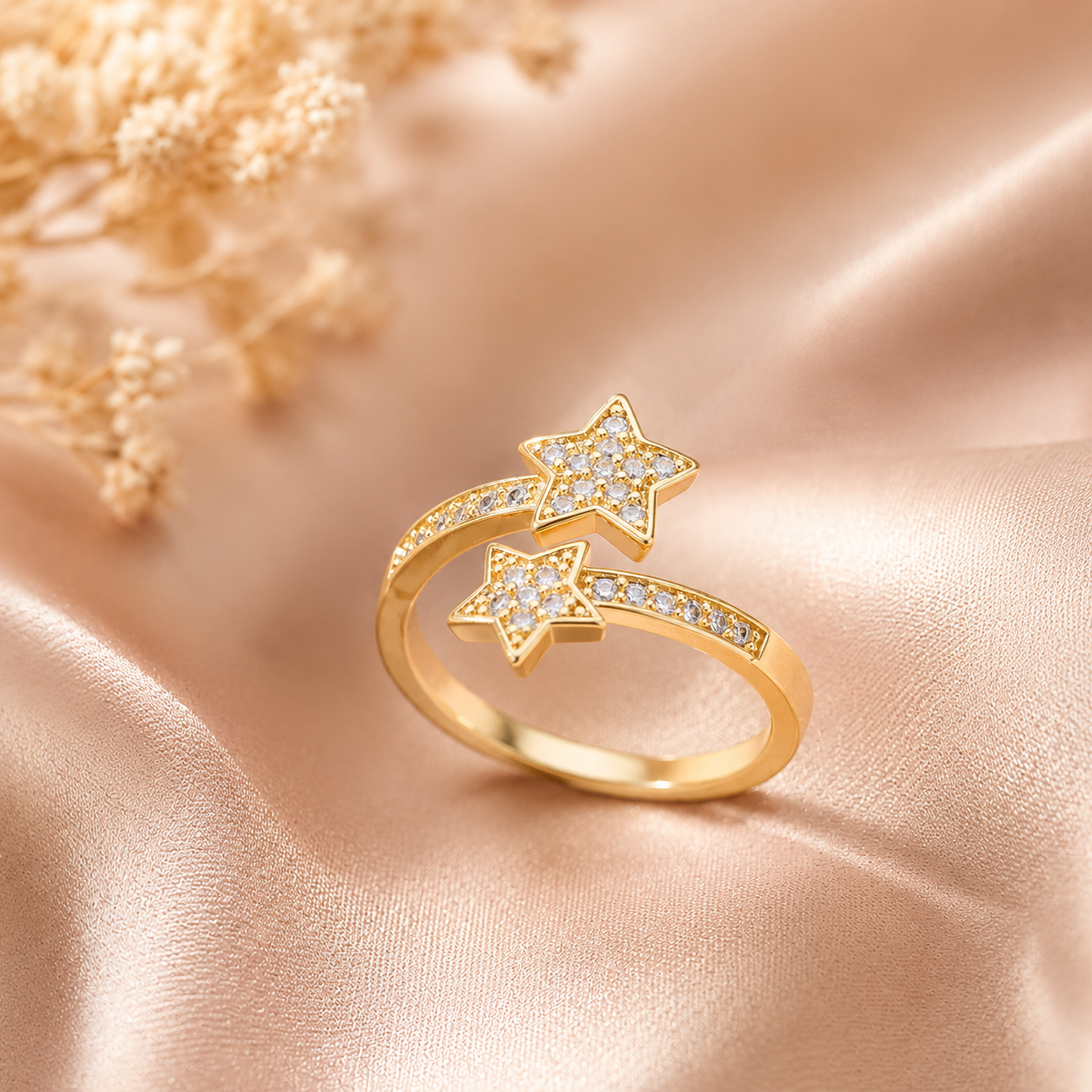 Bague dorée étoiles en acier inoxydable taille réglable